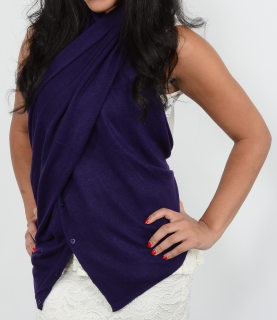 Purple color button scarf in criss cross halter neck style.