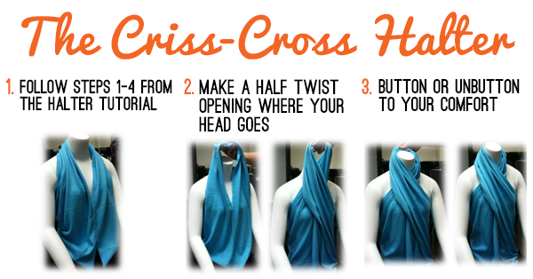 How to wear a scarf in criss-cross halter style.